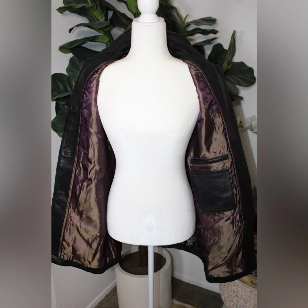 NICOLE MILLER Y2K Black Genuine Leather Coat Car Jacket (Detachable Liner) - Picture 11 of 17